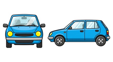 Cartoon Blue Car Front and Side View