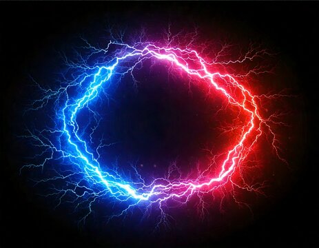 Frame from thunder lightning and purple smoke on dark background. Natural energy bord