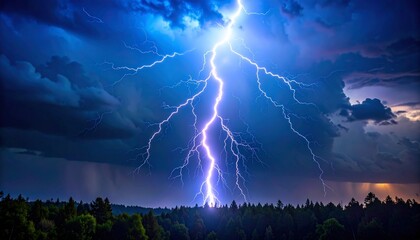 Vector lightning with a bright glow. Thunderstorm lightning, electric discharge. 