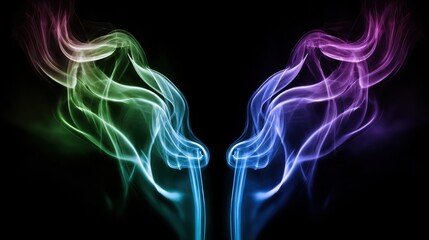 Colorful Smoke Waves in Abstract Design Creating Ethereal Patterns and Fluid Movement on Black Background