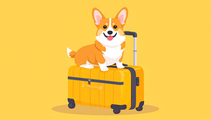 Happy Corgi on Suitcase with Travel.