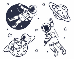 astronaut vector illustration set
