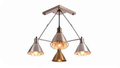 Set of stylish ceiling lamps on white background