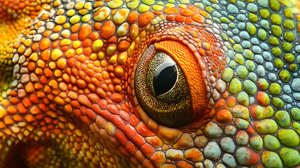 Naklejka premium Chameleon eye and skin texture