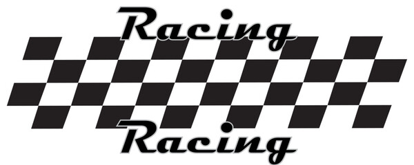 Black and white racing flag pattern with bold italic 'Racing' text – perfect for motorsport, car race, speed event, and automotive-themed designs.