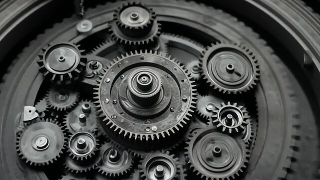 Close-up intricate gear mechanism