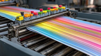 Fototapeta premium Vibrant Color Printing Process on Modern High-Speed Machinery for Professional Application