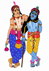 hand drawn digital art of lord krishna