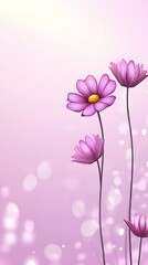 Naklejka premium Elegant Purple Cosmos Flowers on Soft Pink Background Botanical Illustration