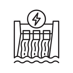 Hydroelectric Dam Outline Icon Vector on White Background