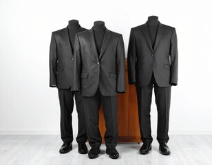 full length three male mannequin dressed with shoe ,isolated