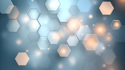Abstract background featuring hexagonal shapes in varying shades of blue and gold.