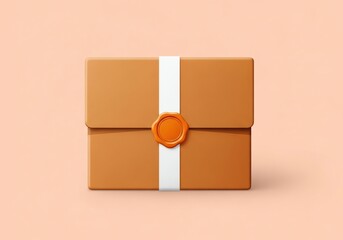 Obraz premium Vector art of a brown gift box with a white ribbon and wax seal