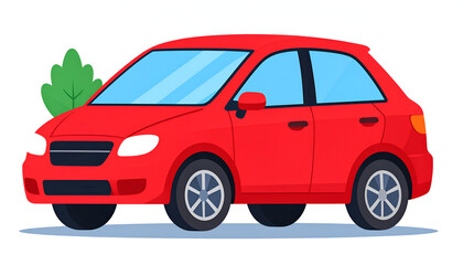 Fototapeta premium Red Car with Side View, and Illustration.