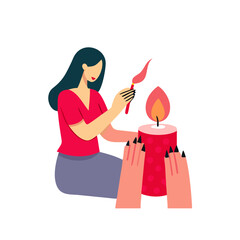 Obraz premium Woman Lighting a Candle with Red Nails