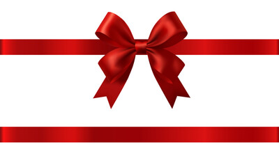 Elegant Shiny Red Ribbon Bow with Horizontal Satin Straps on White Background Decorative Gift Wrap Design for Celebration, Holidays, and Special Occasions