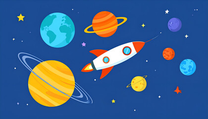 Rocket exploring solar system.