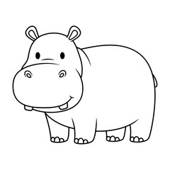 Obraz premium Cartoon Outline of a Happy Hippopotamus