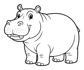 Fototapeta premium Cartoon Hippopotamus Outline Illustration