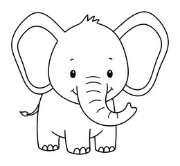 Fototapeta premium Cartoon Illustration of a Cute Baby Elephant in Outline