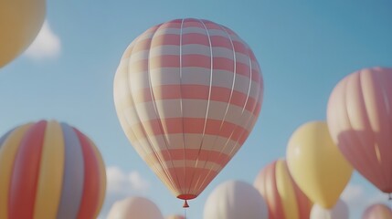 Naklejka premium Pastel Hot Air Balloons Floating in Sky- Dreamy Aerial View