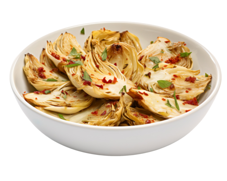 Marinated artichoke hearts in olive oil with sun-dried tomatoes and oregano, offering a flavorful Mediterranean delicacy. Perfect for appetizers or gourmet dishes