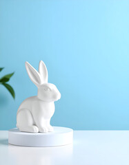 White Rabbit Figurine with Blue Background.