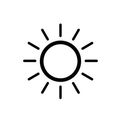 Fototapeta premium Simple Black Sun Icon with Radiating Lines Representing Brightness.