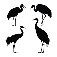 crane bird silhouette set, Black & White silhouette set