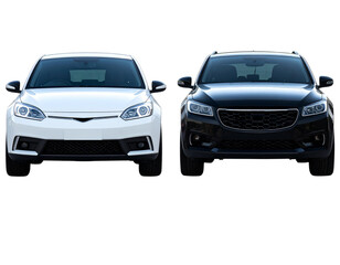 Sleek Modern Car Front and Rear View on Reflective Surface, isolated on transparent background PNG