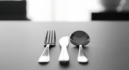 Modern Stainless Steel Cutlery Set on Dark Table Dining Utensils