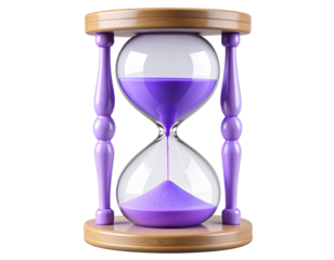  Cute Purple Hourglass with Big Bulbs and Bold Outline, 3D Render in Flat Cartoon Style, isolated on transparent background PNG