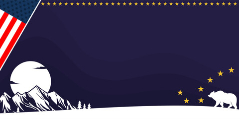 Alaska Day. flag, bear silhouette and alaska mountain background with copy space area for text. Suitable to use on Alaska Day Event