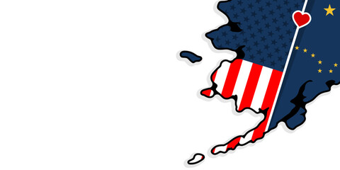 Alaska flag and map background with copy space area for text. Suitable to use on Alaska Day Event