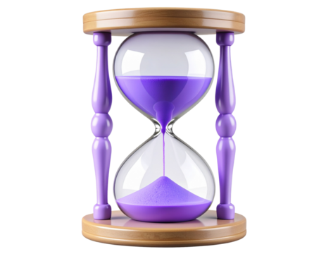 Cute Purple Hourglass with Big Bulbs and Bold Outline, 3D Render in Flat Cartoon Style, isolated on transparent background PNG - Powered by Adobe