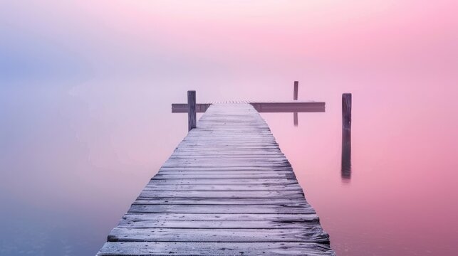 Misty pink and blue lake dock - Powered by Adobe