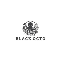 Obraz premium Black octopus logo vector icon illustration