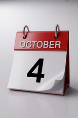Fototapeta premium October Fourth Calendar Page Displaying Date Reminder Appointment Schedule Organizer Planning Concept Design
