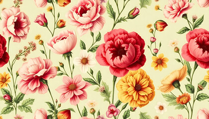 Vintage floral seamless pattern with delicate watercolor flowers and leaves on ivory blue color background, hand drawn illustration for textile or wallpapers, nostalgic pattern white background,