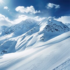 Snowy mountain peaks under a bright sky