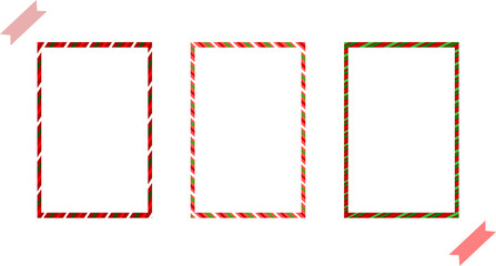 Candy cane border festive card template, colorful striped frame set, christmas holiday banner with blank space.