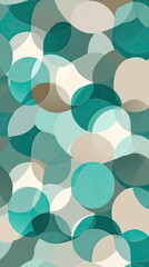 Abstract pattern of overlapping circles in teal, beige, and brown