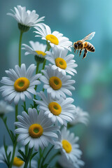 Obraz premium bee on daisy HD 8K wallpaper Stock Photographic Image