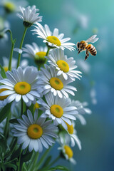 Obraz premium bee on daisy HD 8K wallpaper Stock Photographic Image