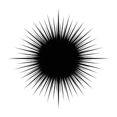 Monochrome graphic of a spiky starburst shape, resembling a sea urchin or explosion.