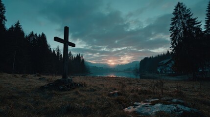 Cross by a Lake