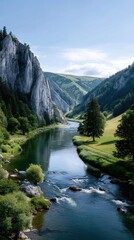 Obraz premium Emerald River Winding Through Limestone Cliffs