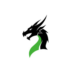 Black And Green Dragon Head Logo Design 