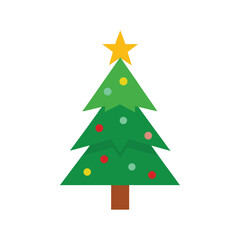 Vector Illustration of Holiday Christmas Tree with Ornaments on White Background