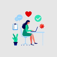Businesswoman at her desk managing online tasks and projects. A modern flat vector illustration of office life and productivity.